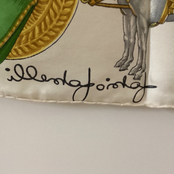 Fabio Fabelli Horse And Carriage Golden Scrolls 100%Silk Twill Scarf Hand Rolled - Picture 10 of 11